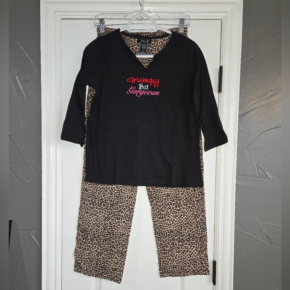 Rene Rofe Women's Leopard "Grumpy But Gorgeous" 100% Cotton Pajama Set Size M